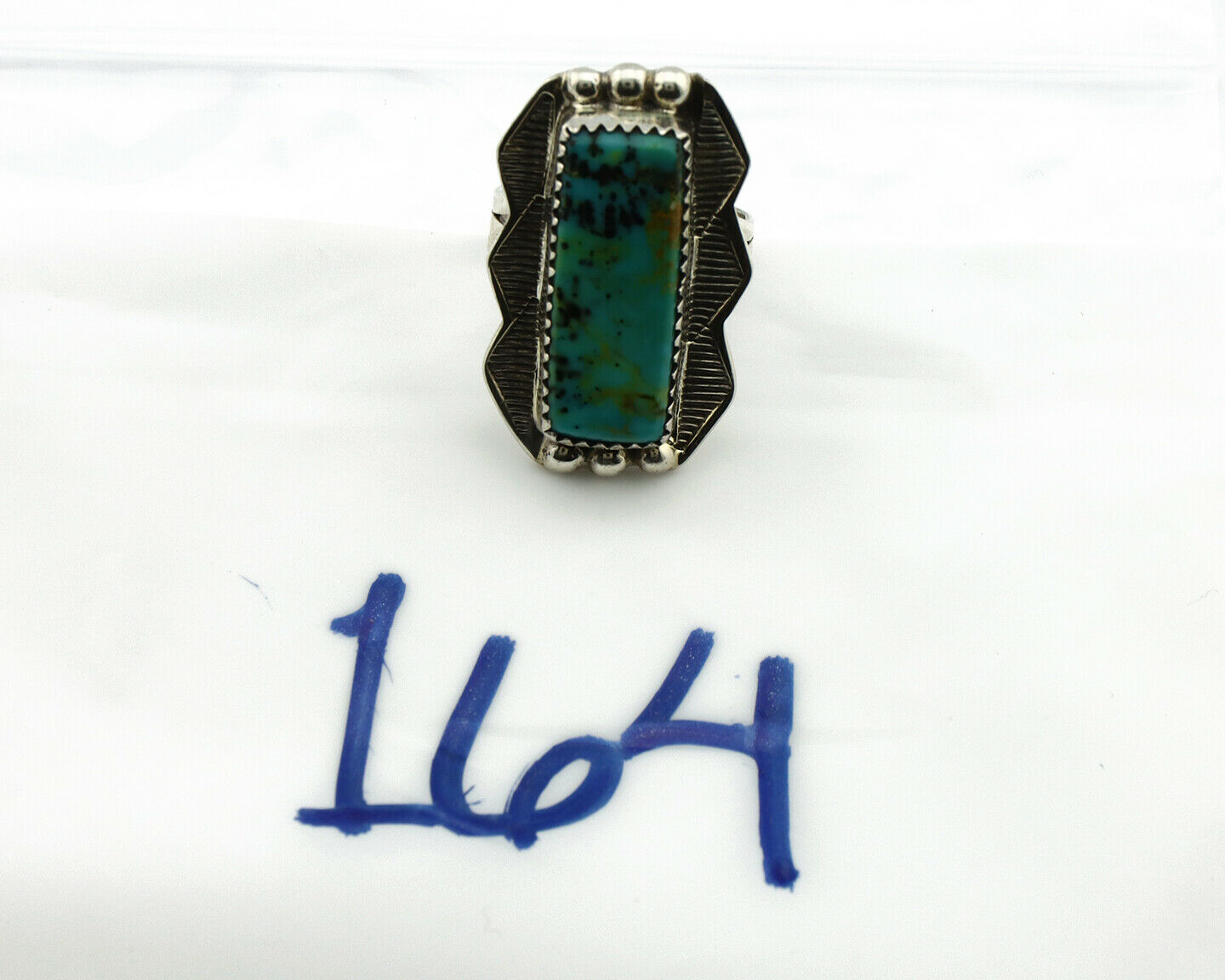 Navajo Ring .925 Silver Natural Aqua Turquoise Signed Apache C.80's