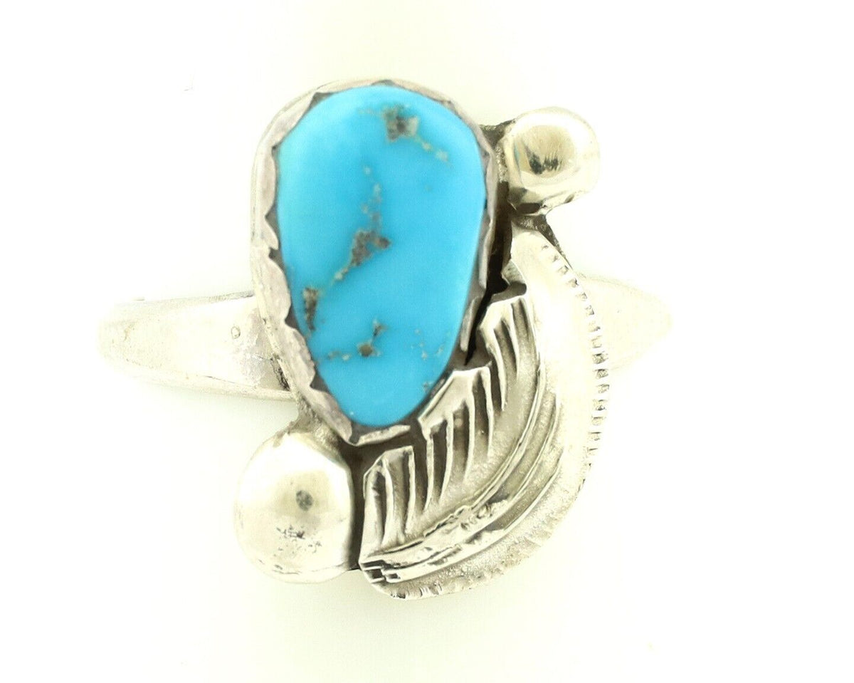 Zuni Ring 925 Silver Natural Blue Gem Turquoise Artist Signed Simplicio C.80's