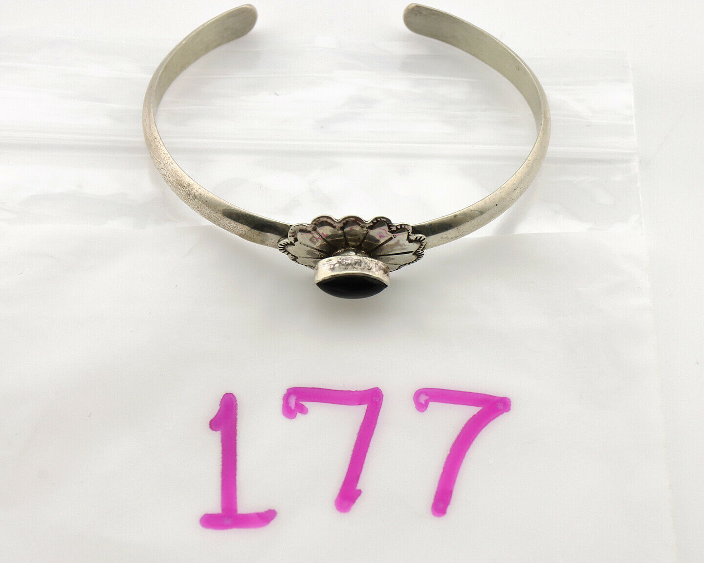 Navajo Bracelet .925 Silver Natural Black Onyx Artist Signed E C.1980's