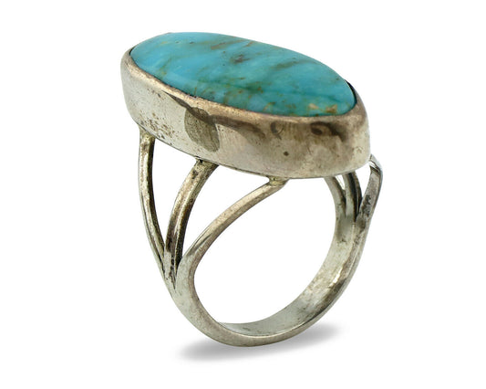 Navajo Ring .925 Silver Nevada Turquoise Native American Artist C.80's
