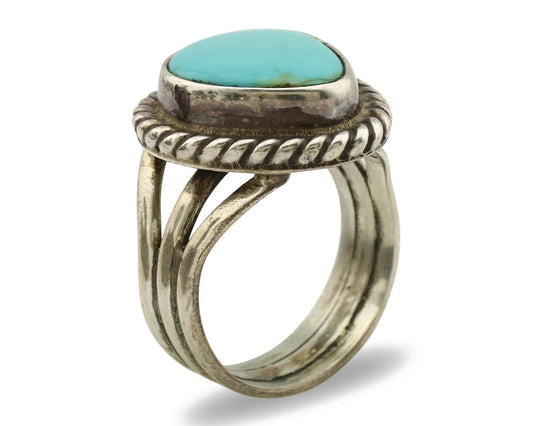 Navajo Ring .925 Silver Blue Turquoise Native American Artist C.1980's