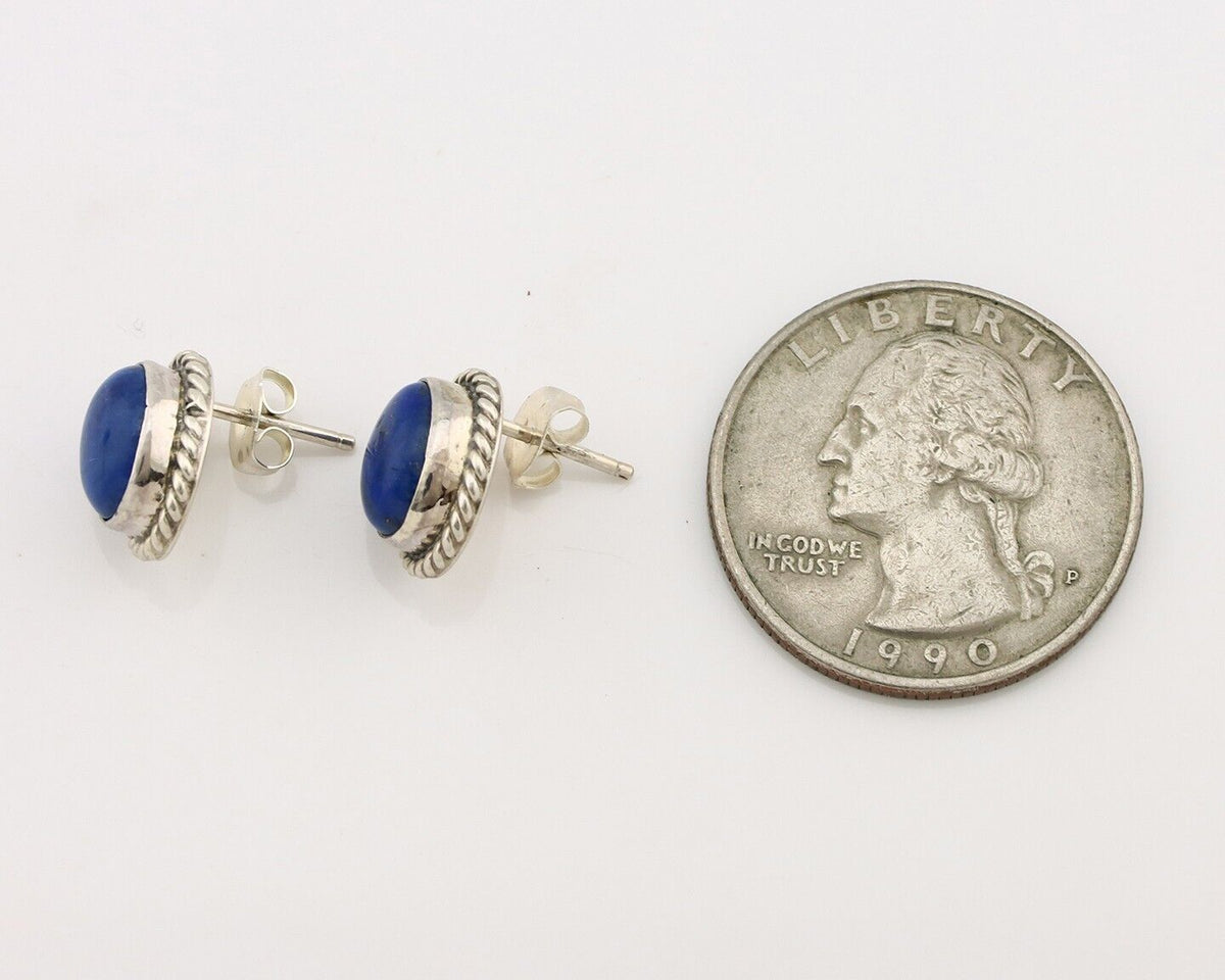 Navajo Earrings 925 Silver Natural Mined Lapis Native American Artist C80s