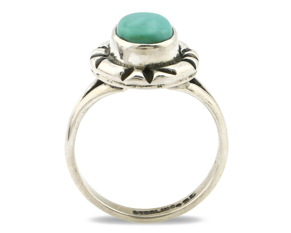 Navajo Ring .925 Silver Kingman Turquoise Artist Signed Gecko C.90's