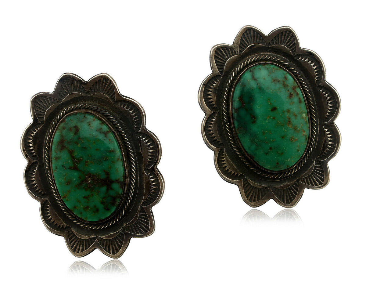 Concho Green Natural Turquoise Post Earrings by PJ Begay