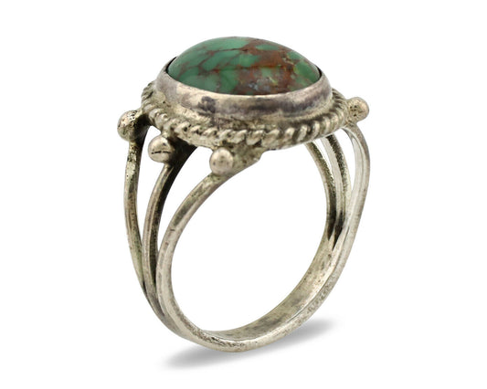 Navajo Ring .925 Silver Green Turquoise Native American Artist C.1980's