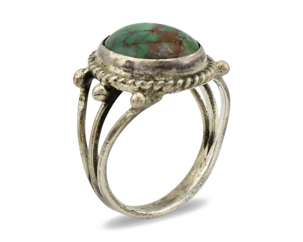 Navajo Ring .925 Silver Green Turquoise Native American Artist C.1980's