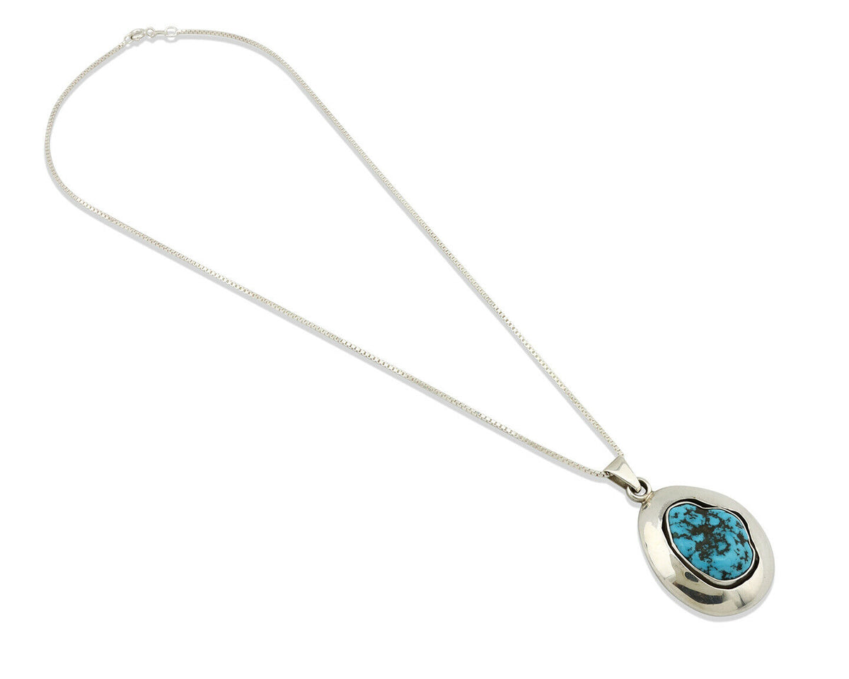 Navajo Necklace .925 Silver Sleeping Beauty Turquoise Signed C Montoya C.80's