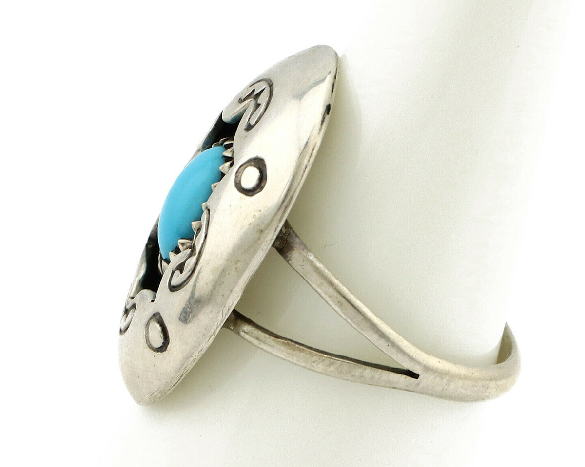 Navajo Shadow Box Ring .925 Silver Blue Turquoise Artist Signed CP C80s