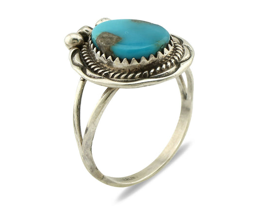 Navajo Ring .925 Silver Blue Turquoise Native American Artist C.1980's