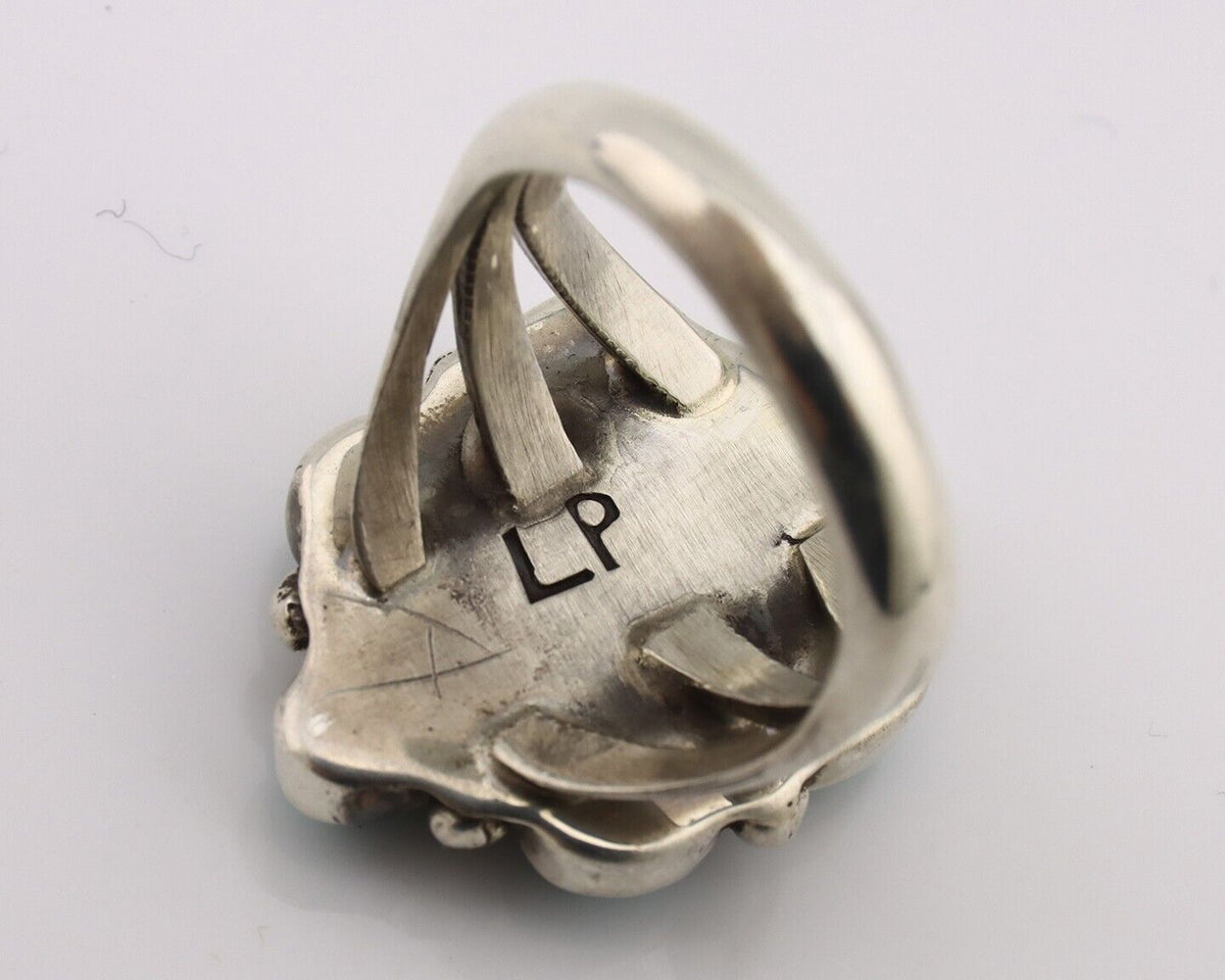 Navajo Ring .925 Silver Natural Blue Turquoise Artist Signed LP C.80's