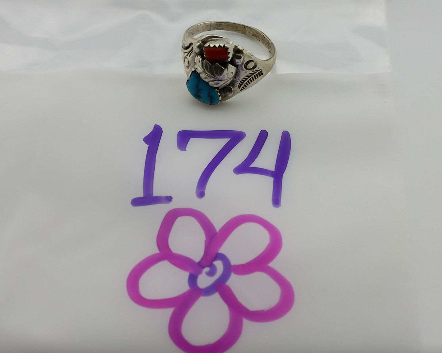 Navajo Ring .925 Silver Sleeping Beauty Turquoise Native Artist C.1980's