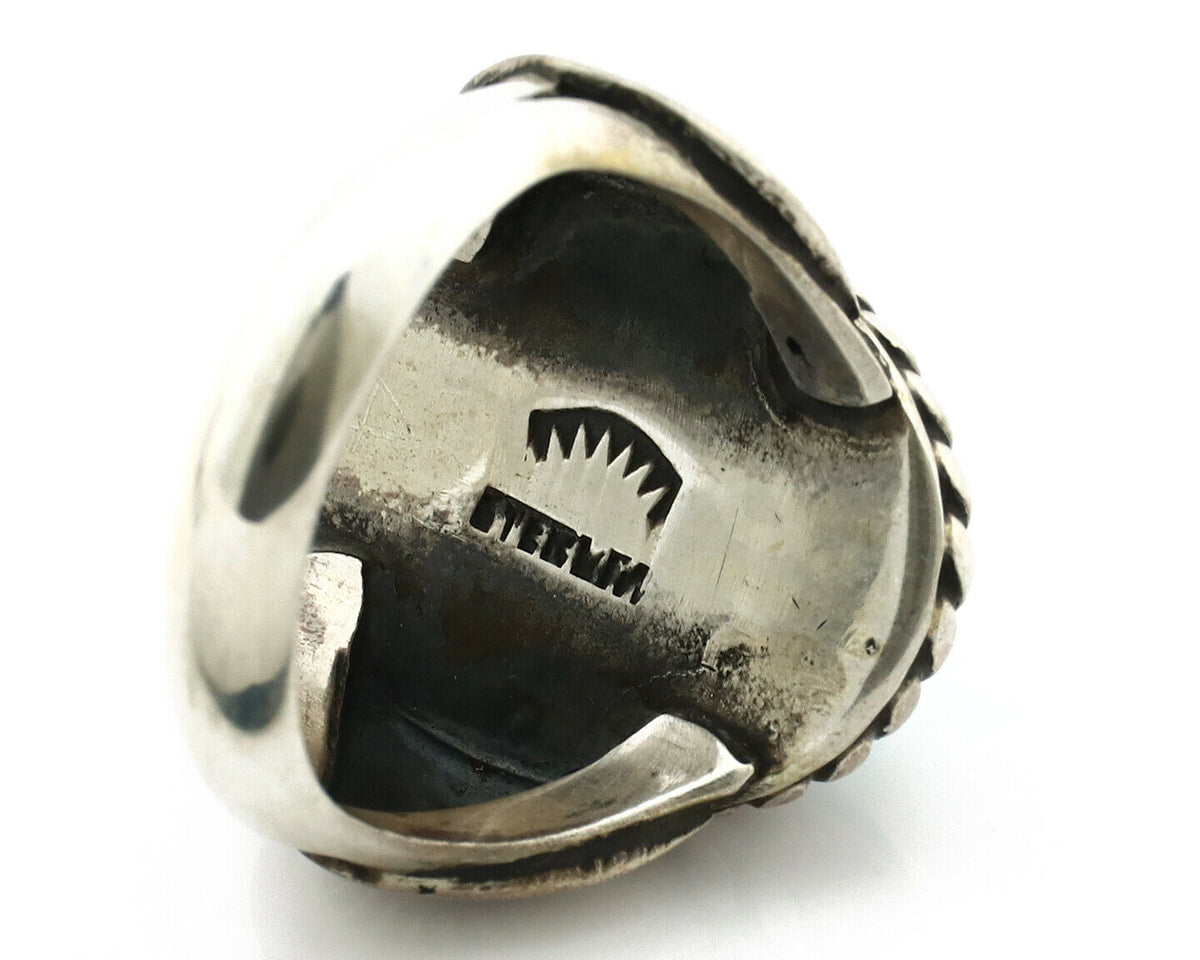 Navajo Ring .925 Silver Kingman Turquoise Artist Signed Apache C.80's