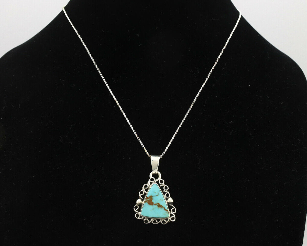 Navajo Pendant .925 Silver Bisbee Turquoise Artist Signed Gecko C.80's