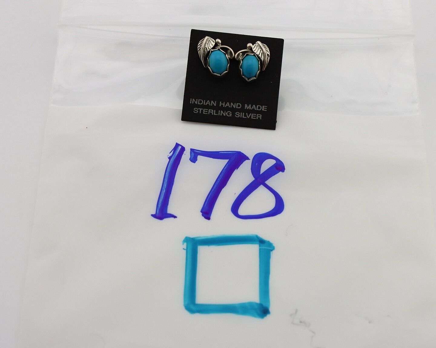 Navajo Earrings 925 Silver Natural Mined Turquoise Native American Artist C.80's