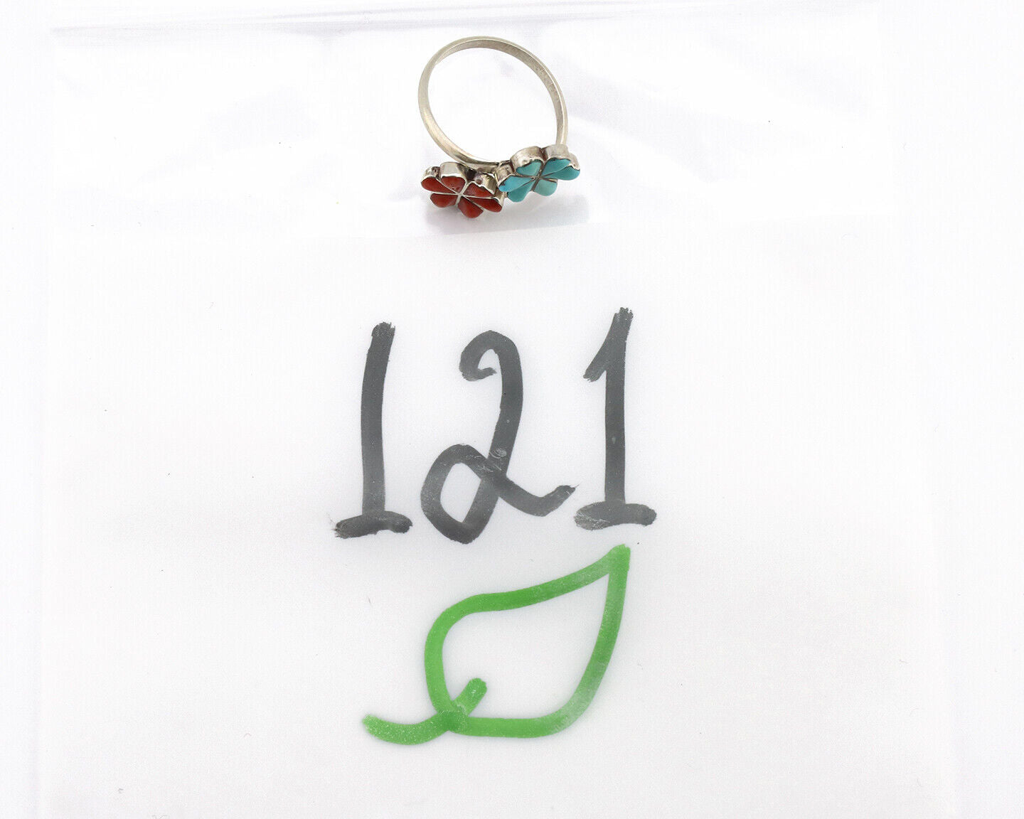 Zuni Flower Ring 925 Silver Turquoise & Coral Native American Artist C.80's