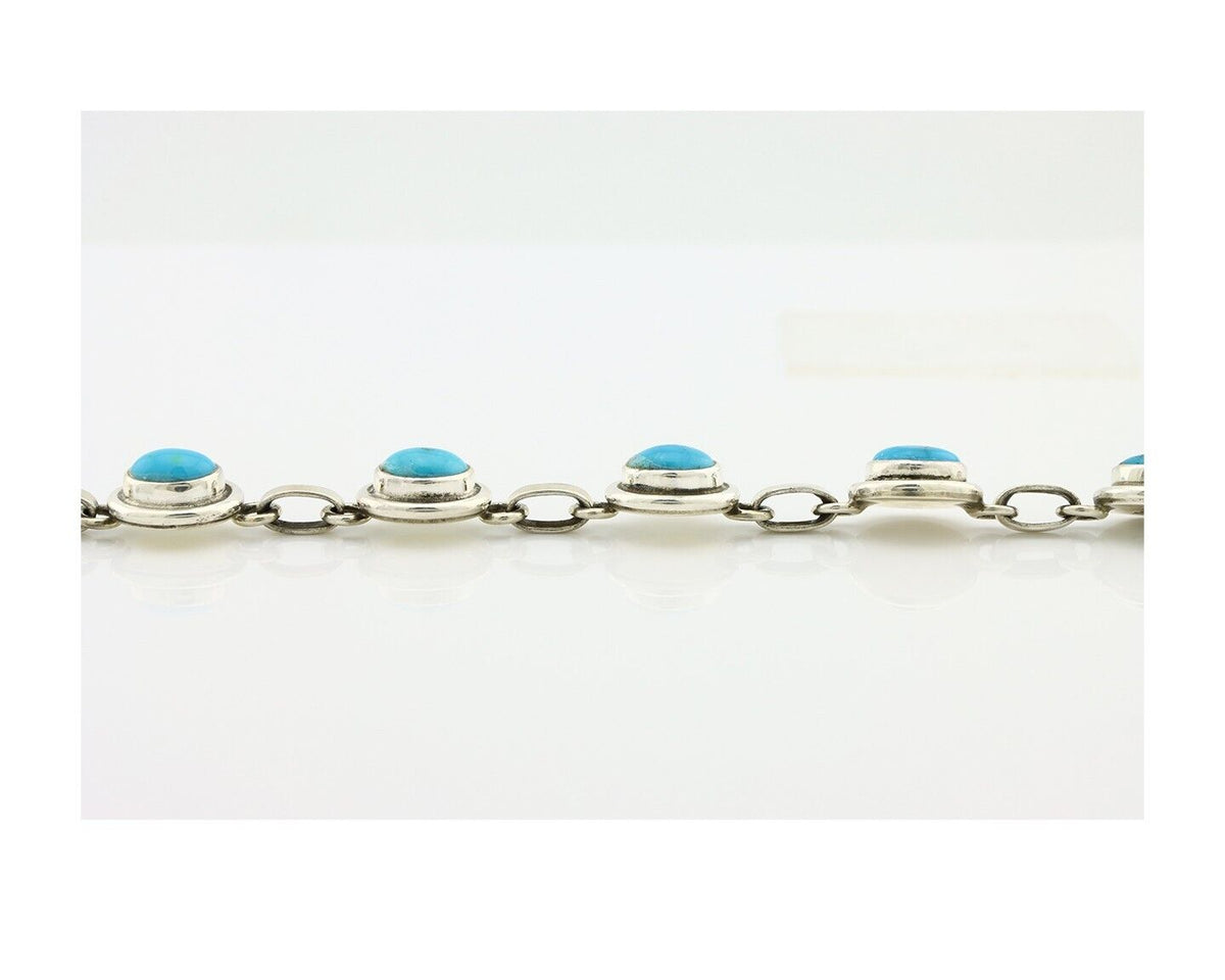 Navajo Link Bracelet .925 Silver Blue Turquoise Native American Artist C.80's