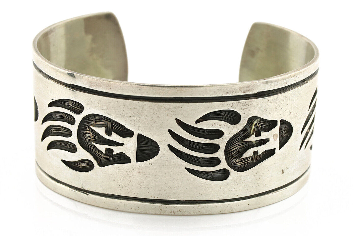 Navajo Bracelet .925 Silver Overlay Bagger Paw Signed Artist Native American C90