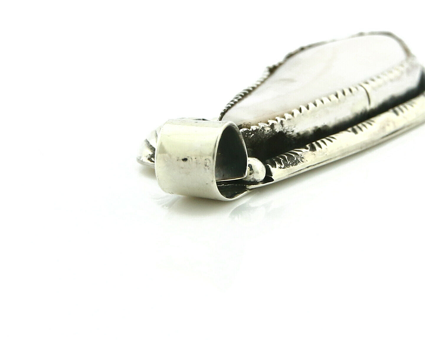Navajo Pendant .925 Silver Real Natural Pink Mussel Signed Yazzie C.80's