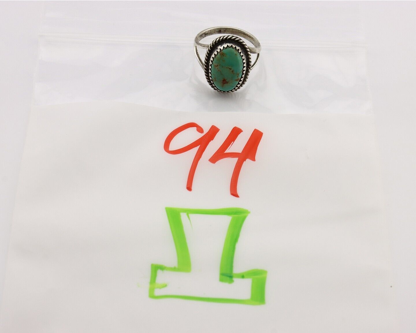 Navajo Handmade Ring 925 Silver Kingman Turquoise Artist Signed MC C.80's
