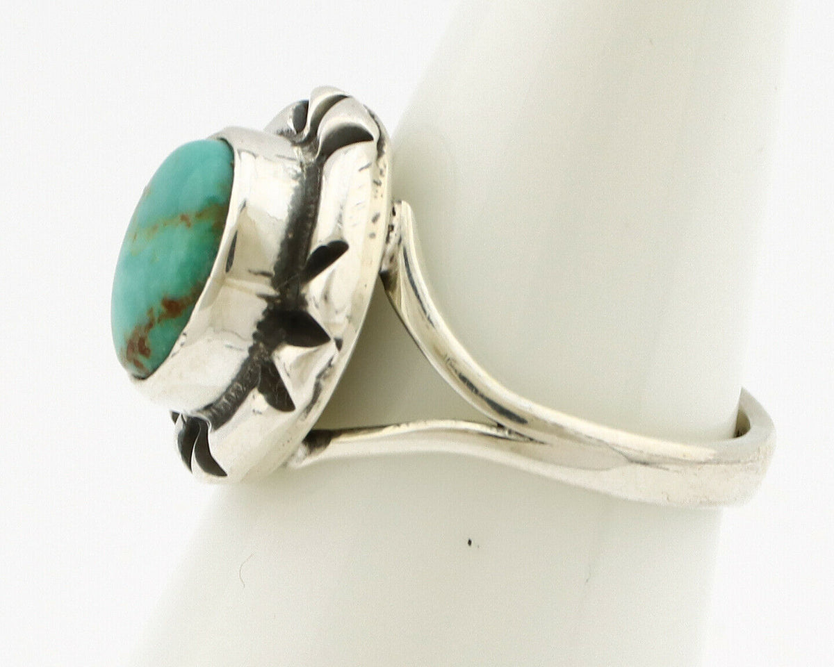 Navajo Ring .925 Silver Kingman Turquoise Artist Signed Gecko C.90's