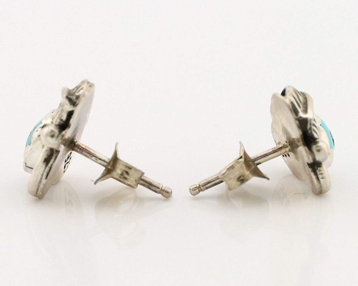 Navajo Earrings 925 Silver Natural Mined Turquoise Native American Artist C.80's