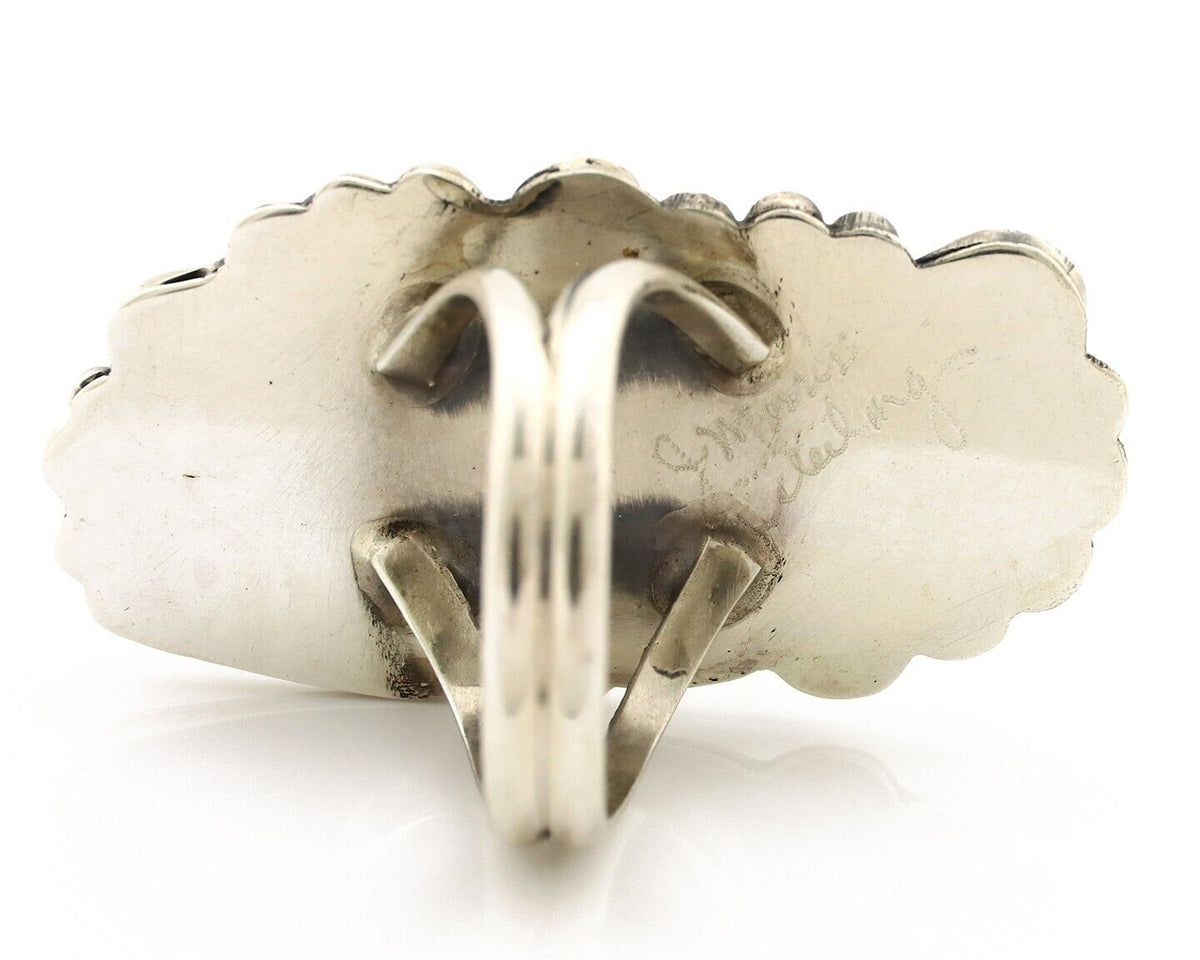 Navajo Inlay Band Ring 925 Silver Sleeping B Turquoise Signed Justin Morris C80s