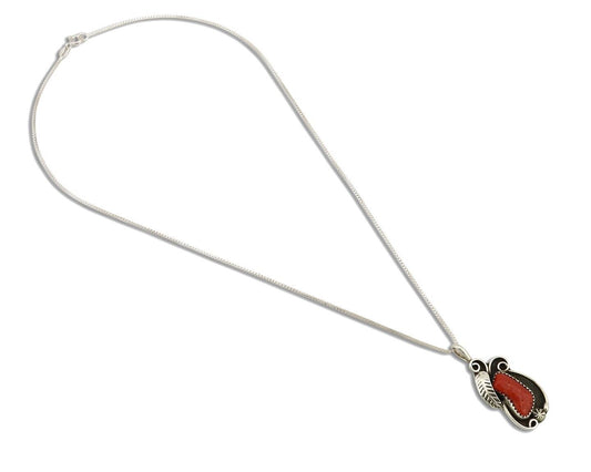 Navajo Necklace 925 Silver Red Medterranean Signed Josephine Rojas C.80's