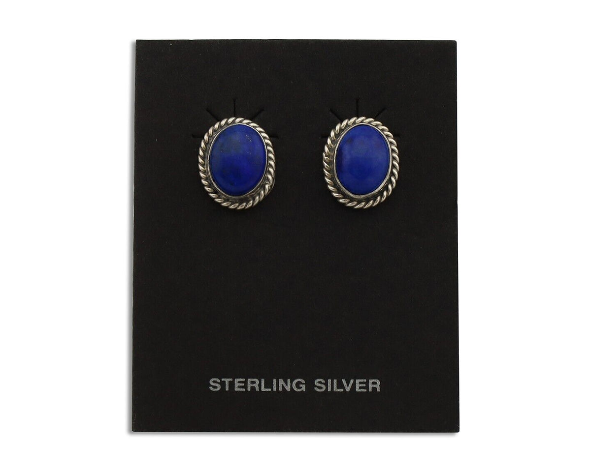 Navajo Earrings 925 Silver Natural Mined Lapis Native American Artist C80s
