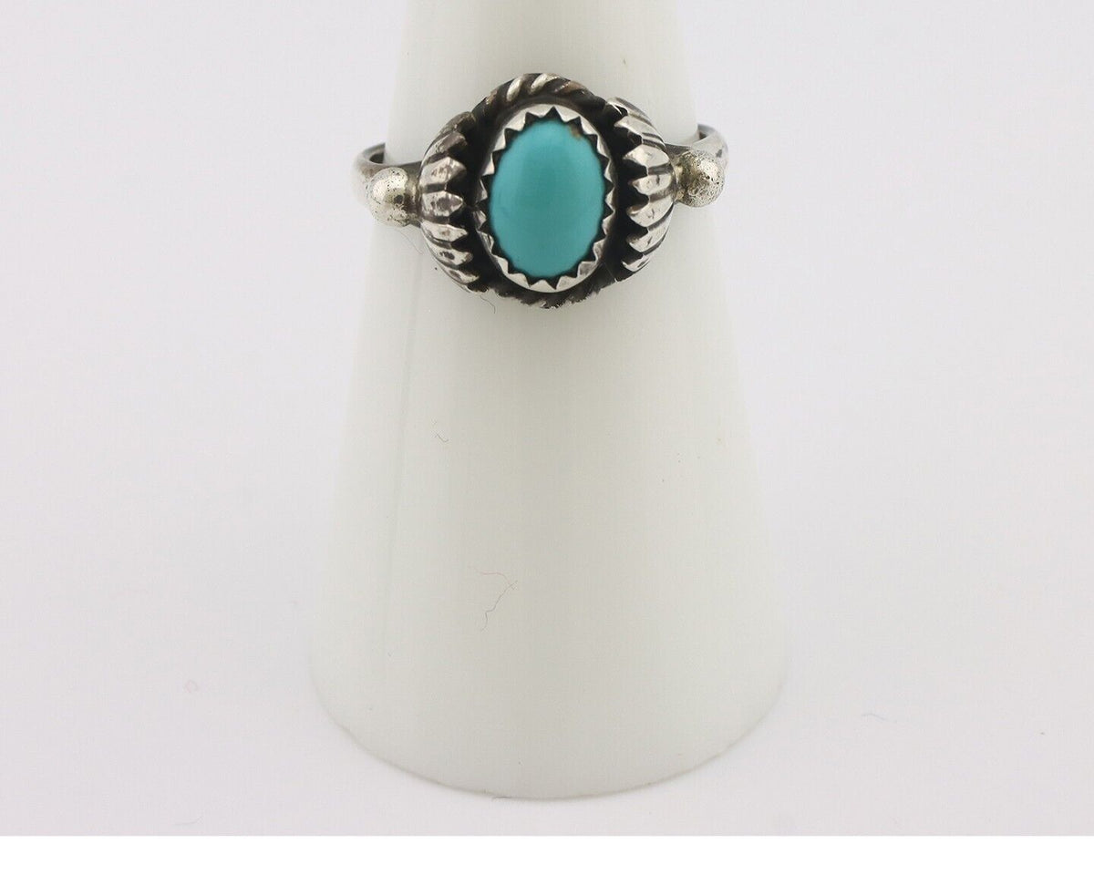 Navajo Handmade Ring 925 Silver Kingman Turquoise Native Artist C.80's