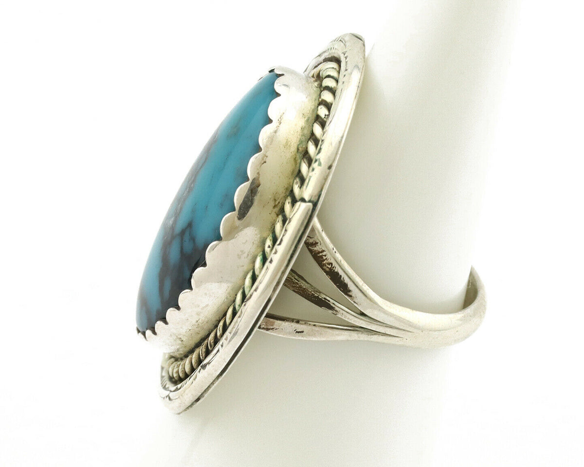 Navajo Ring .925 Silver Blue Spiderweb Turquoise Native American C.80's