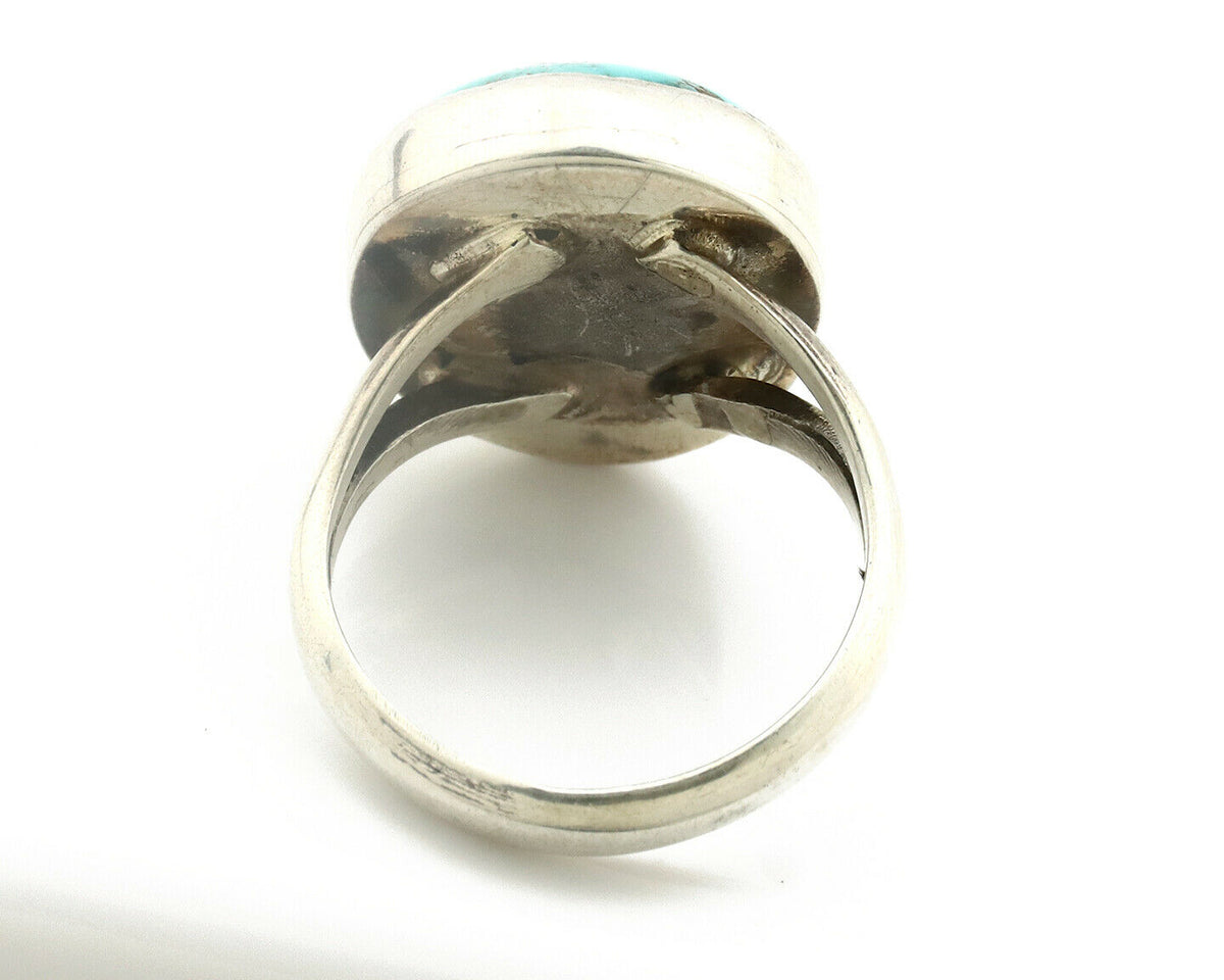 Navajo Ring .925 Silver Natural Blue Turquoise Signed Apache C.80's