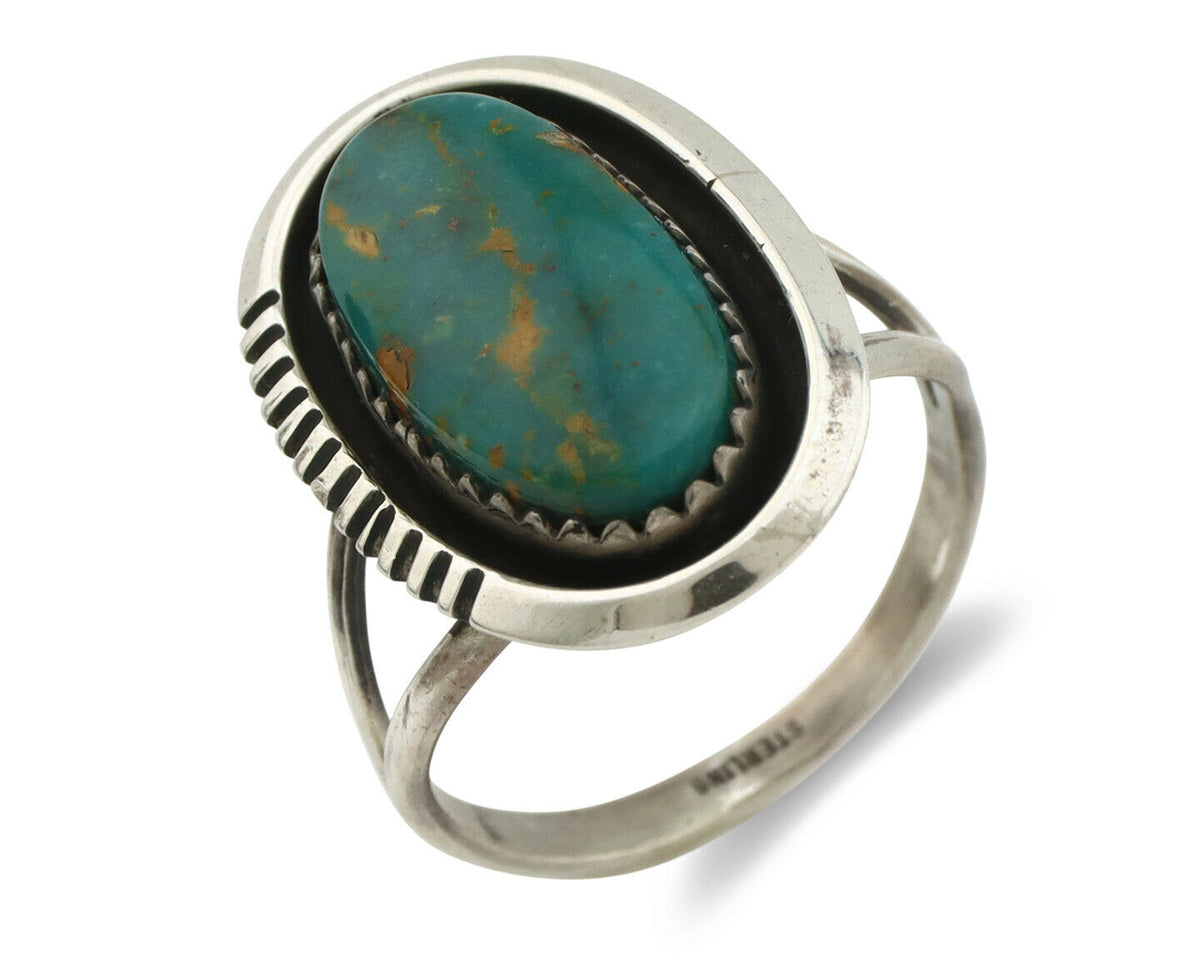 Navajo Ring .925 Silver Blue Turquoise Native American Artist Handmade C.80's