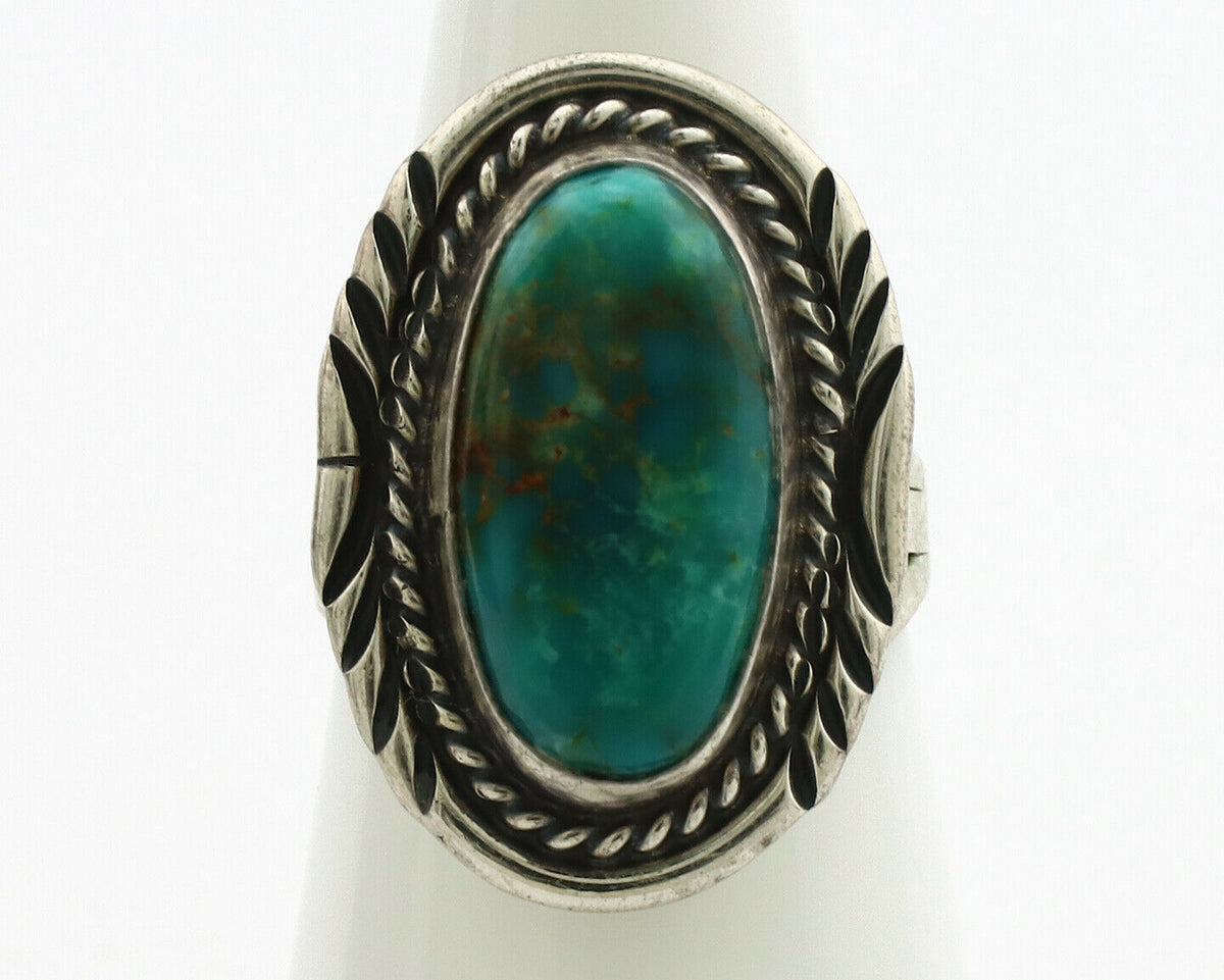 Navajo Ring .925 Silver Kingman Turquoise Signed M Begay C.1980's