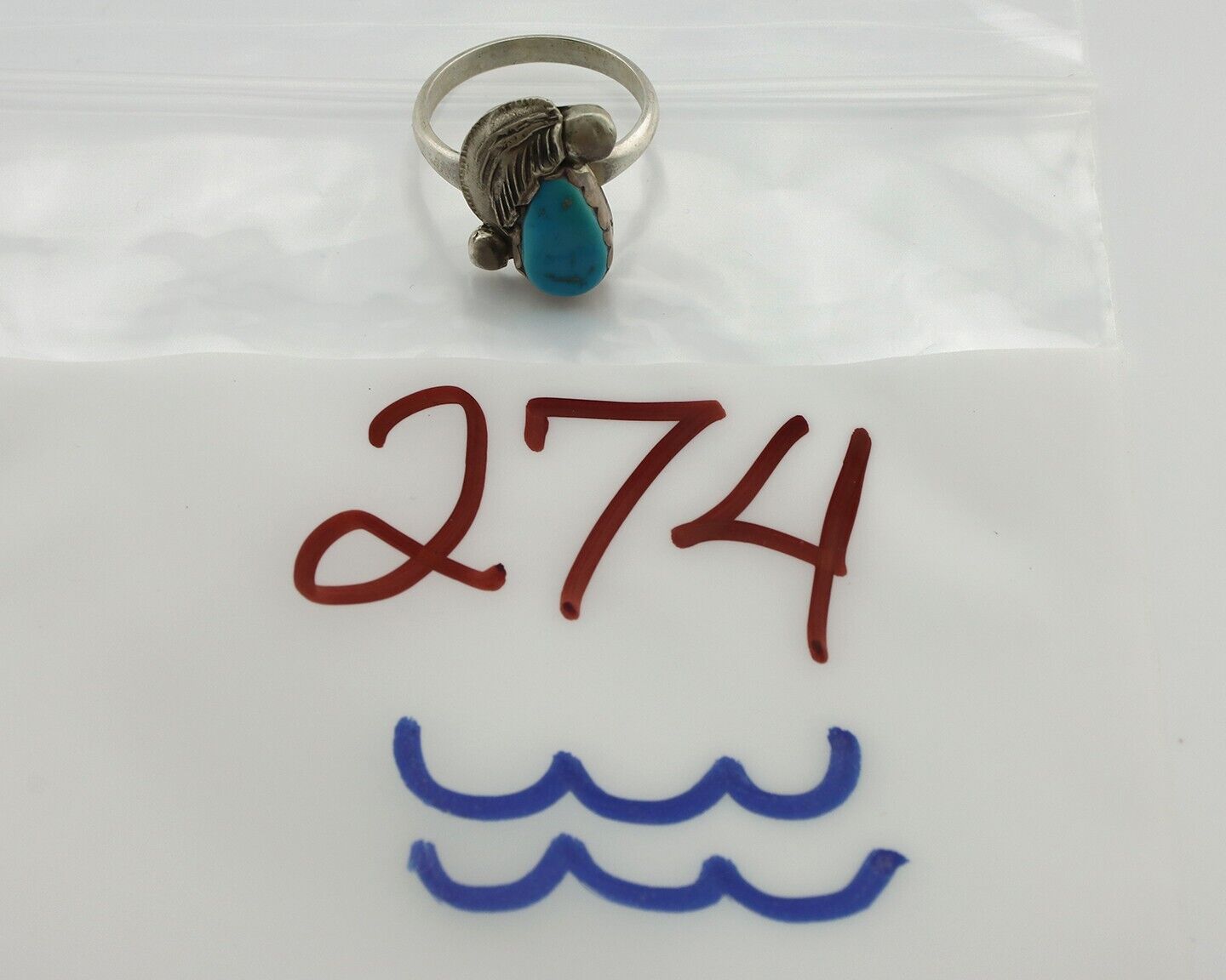 Zuni Ring 925 Silver Natural Mined Blue Turquoise Artist Signed Simplicio C.80's