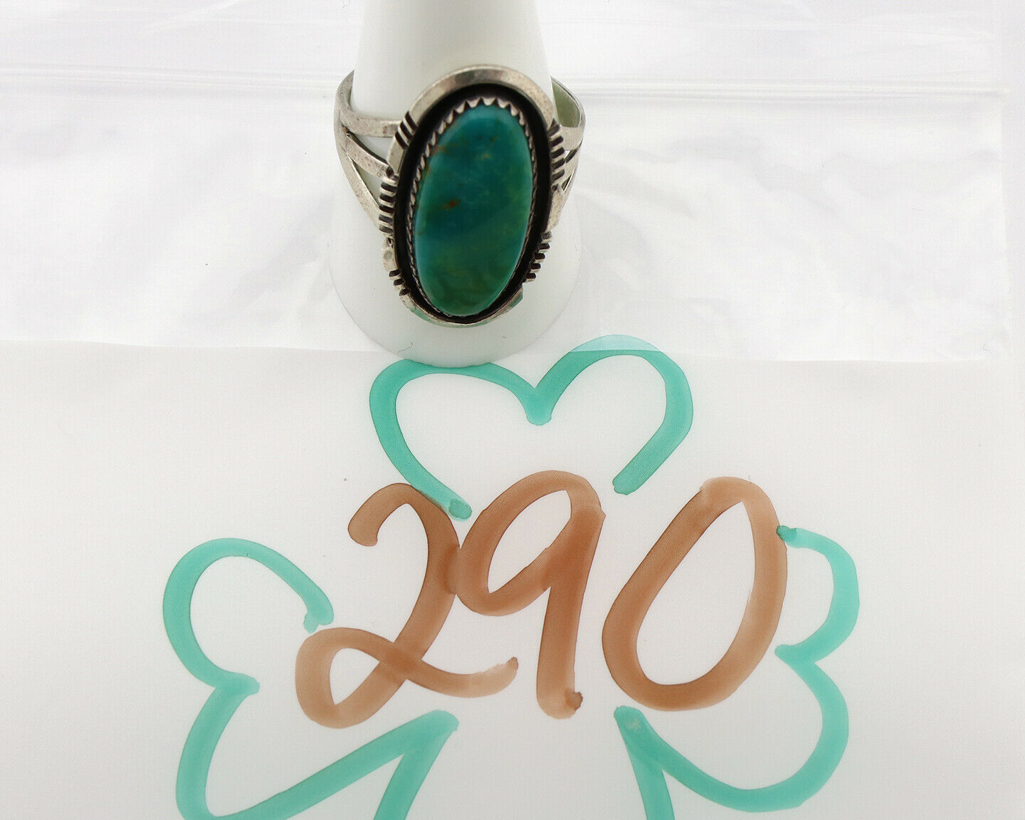 Navajo Ring .925 Silver Aqua Turquoise Native American Artist C.1980's