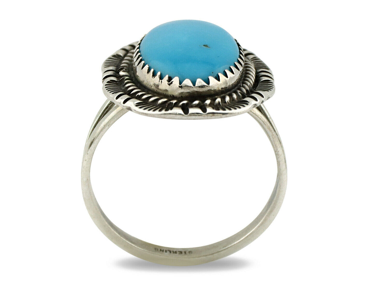 Navajo Ring .925 Silver Turquoise Mountain Signed AB C.80's
