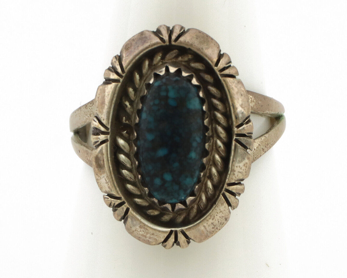 Navajo Ring 925 Silver Natural Black Spiderweb Turquoise Native Artist C.80's