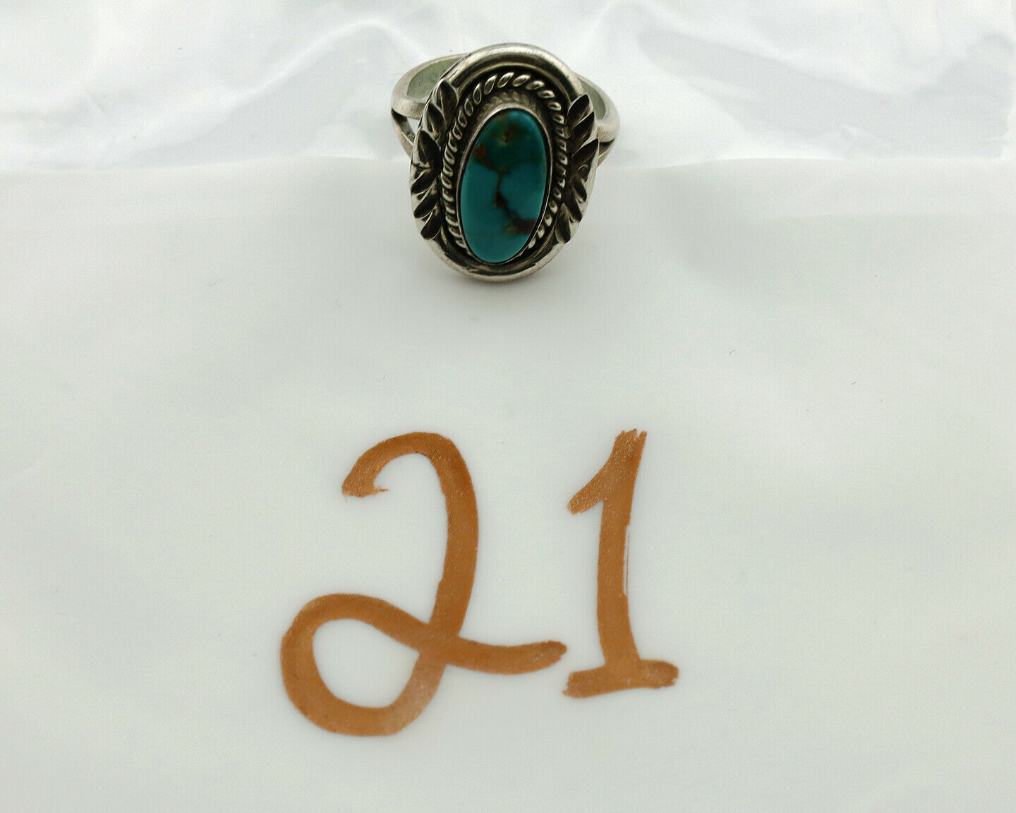 Navajo Ring .925 Silver Kingman Turquoise Native American Artist C.1980's