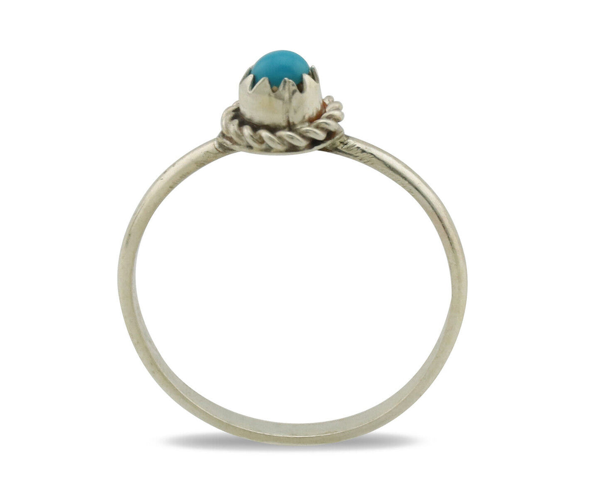 Navajo Ring .925 Silver Blue Turquoise Size 4.5 Native Artist C.1980s