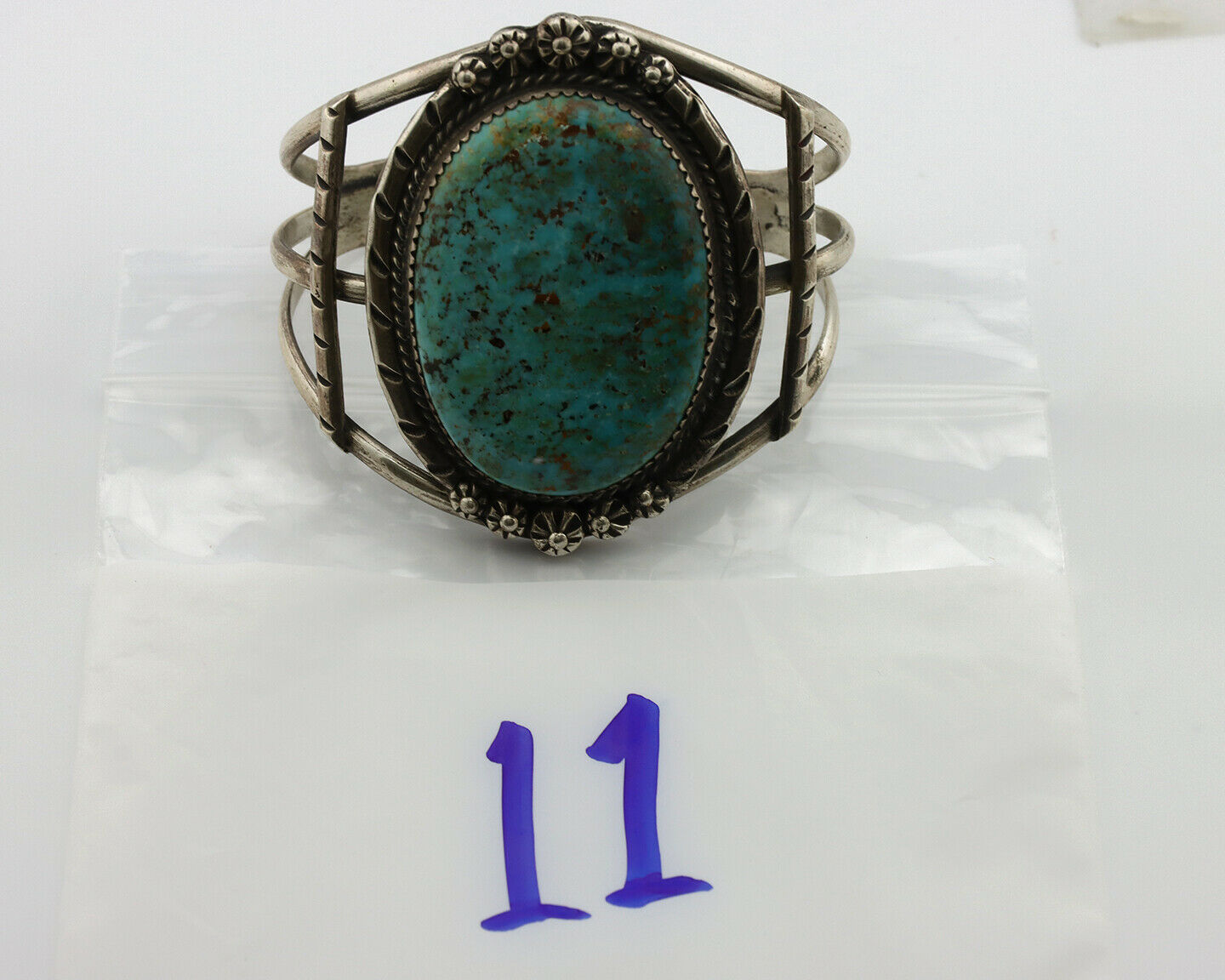 Navajo Bracelet .925 Silver Blue Diamond Turquoise Native American Artist C.80's