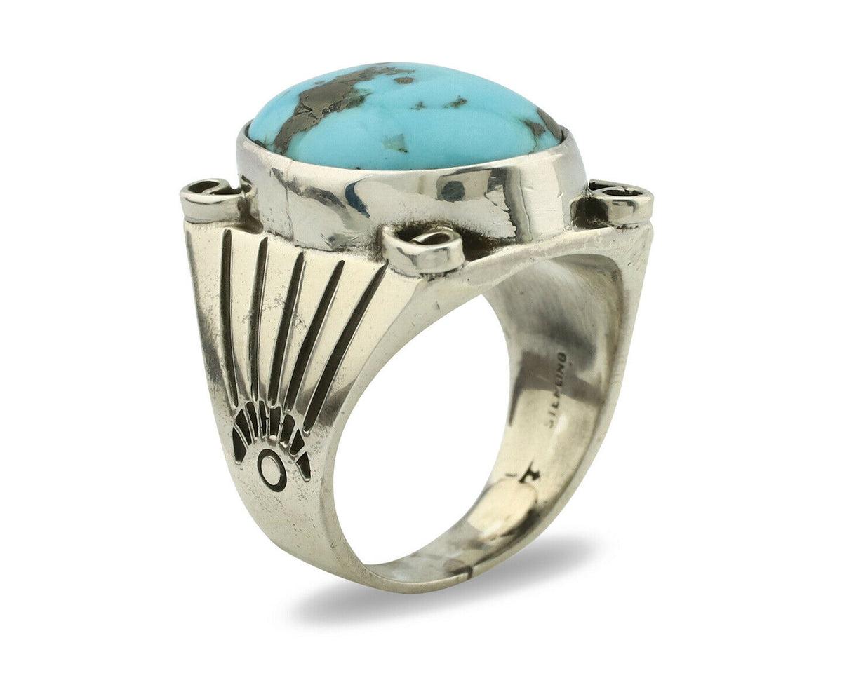 Navajo Ring .925 Silver Morenci Turquoise Native Artist C.80's