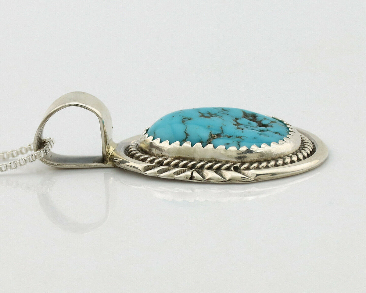Navajo Necklace .925 Silver Morenci Turquoise Signed Anna Begay C.1980's
