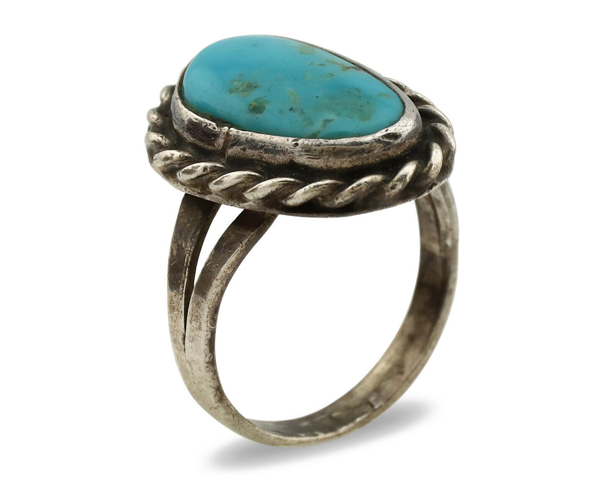 Navajo Ring .925 Silver Kingman Turquoise Native American Artist C.1980's