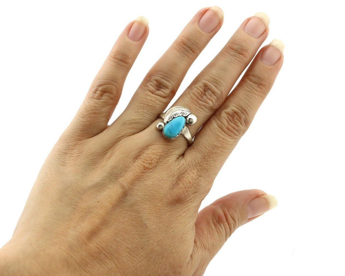 Zuni Ring 925 Silver Natural Mined Blue Turquoise Artist Signed Simplicio C.80's