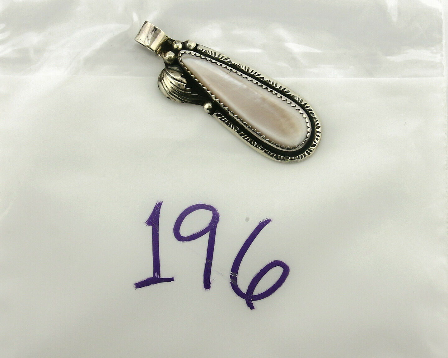 Navajo Pendant .925 Silver Real Natural Pink Mussel Signed Yazzie C.80's