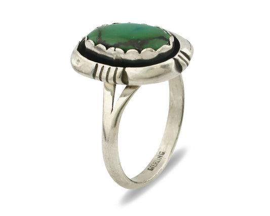 Navajo Ring .925 Silver Spiderweb Turquoise Handmade Native American Artist C80s