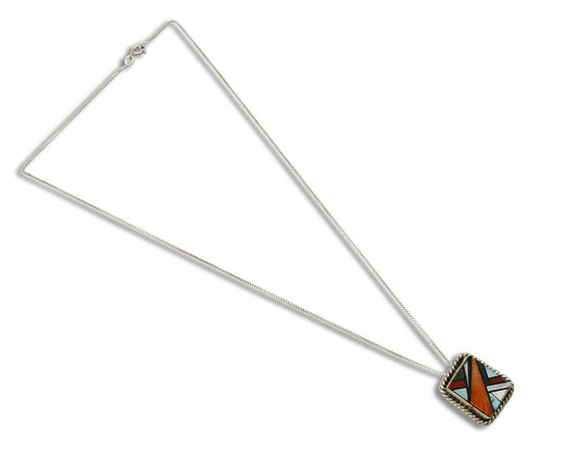 Women's Navajo Pendant Inlaid Gemstone .925 Silver Signed Doug Zachary