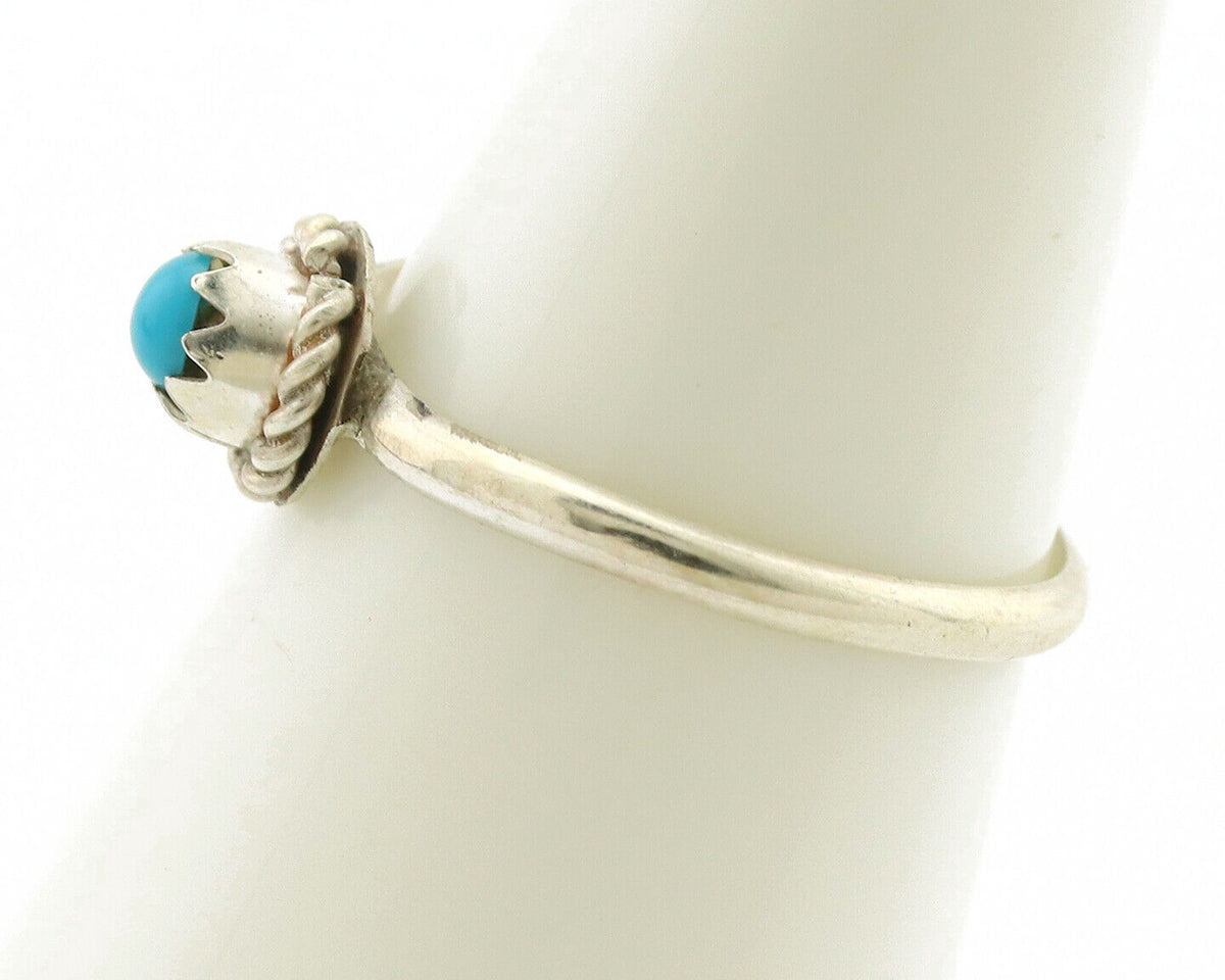 Navajo Ring .925 Silver Blue Turquoise Size 4.5 Native Artist C.1980s