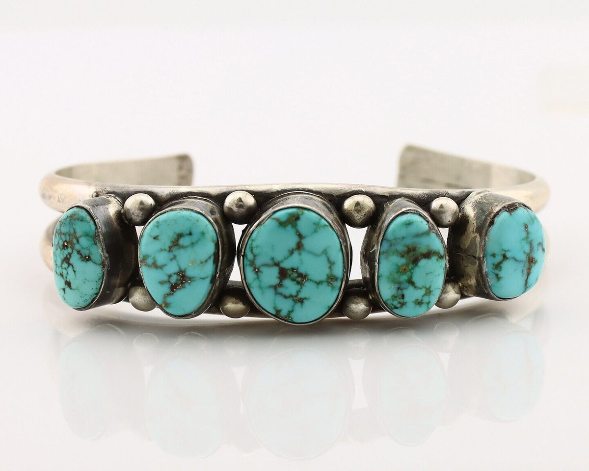 Navajo Bracelet 925 Silver Spiderweb Turquoise Artist Signed E SANDAVOL C80s