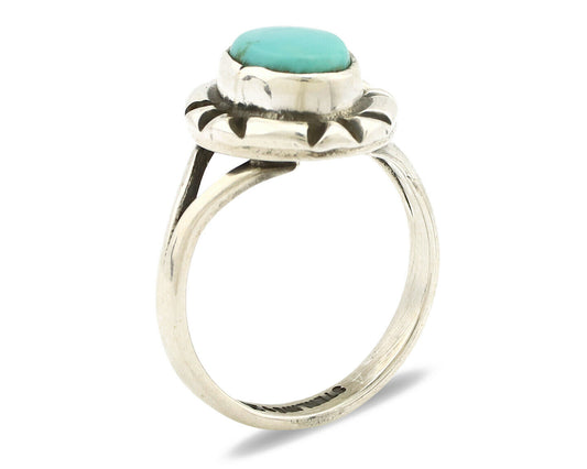 Navajo Ring .925 Silver Kingman Turquoise Artist Signed Gecko C.90's
